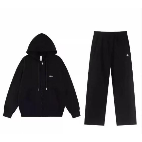 ALO Black Full Zipper Straight Leg Suit